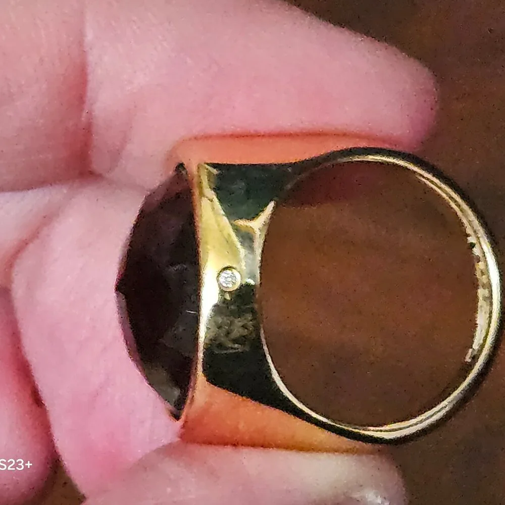 LE HEAVY HIGH END MONICA RICH KOSANN DIAMOND FACETED SMOKY QUARTZ 18K GOLD RING